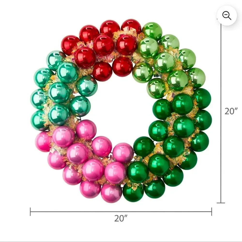 New Multicolor Ornament Christmas Wreath, 20 in, by Holiday Time
